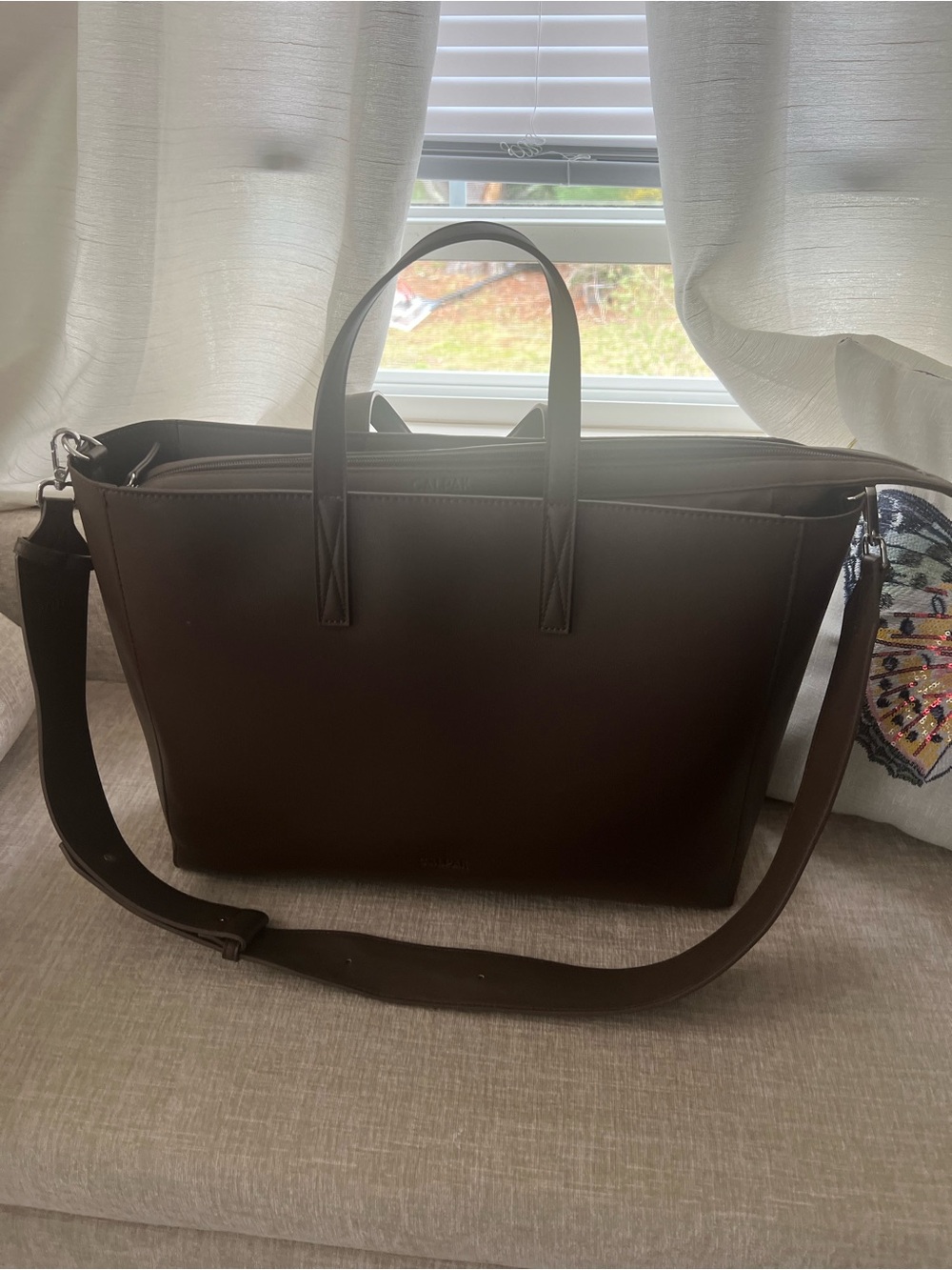 Calpak Haven Travel  16 in Dark Brown Laptop Tote w/Detachable Strap